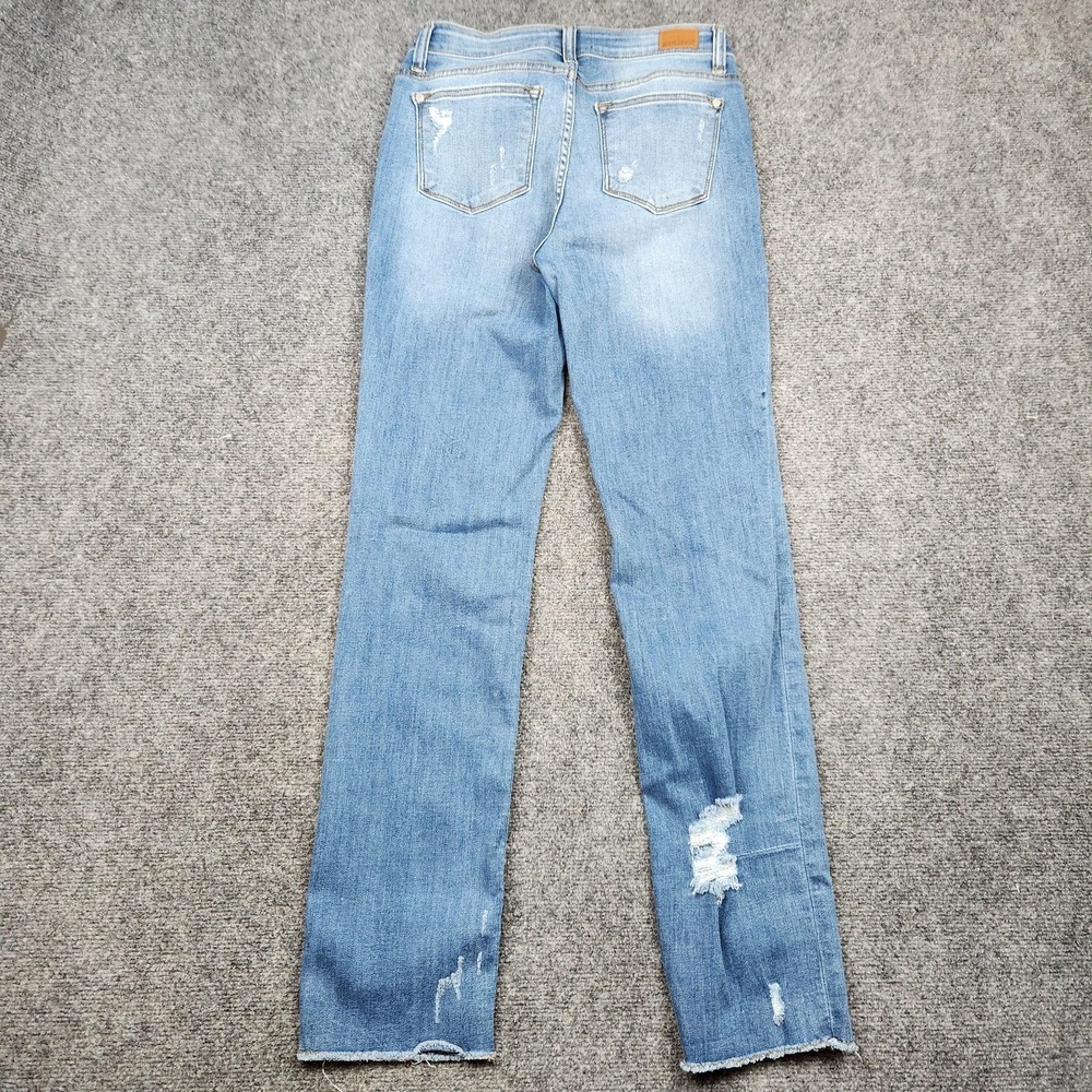 Judy Blue Straight Jeans Womens 7/28 Mid Rise Distressed Raw Hem Denim - Picture 2 of 9